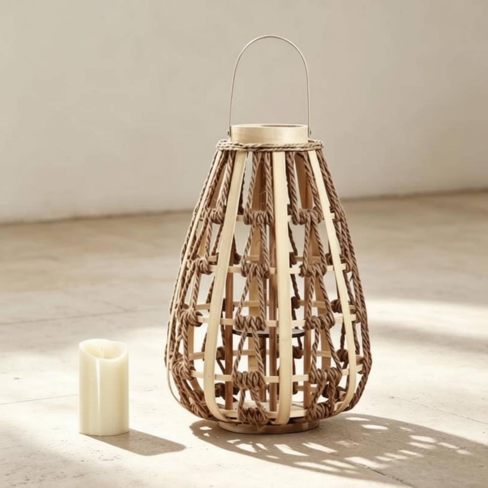 Home Decor Handmade - Lanterna de Corda de Madeira Natural