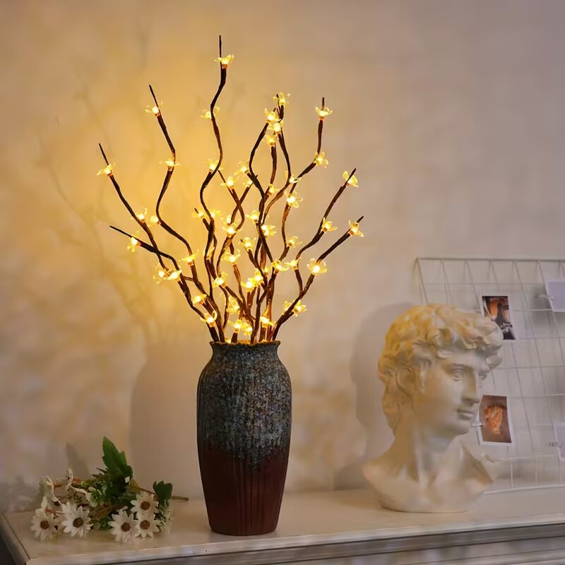 Home Decor Vase - Luzes de ramo de cerejeira com