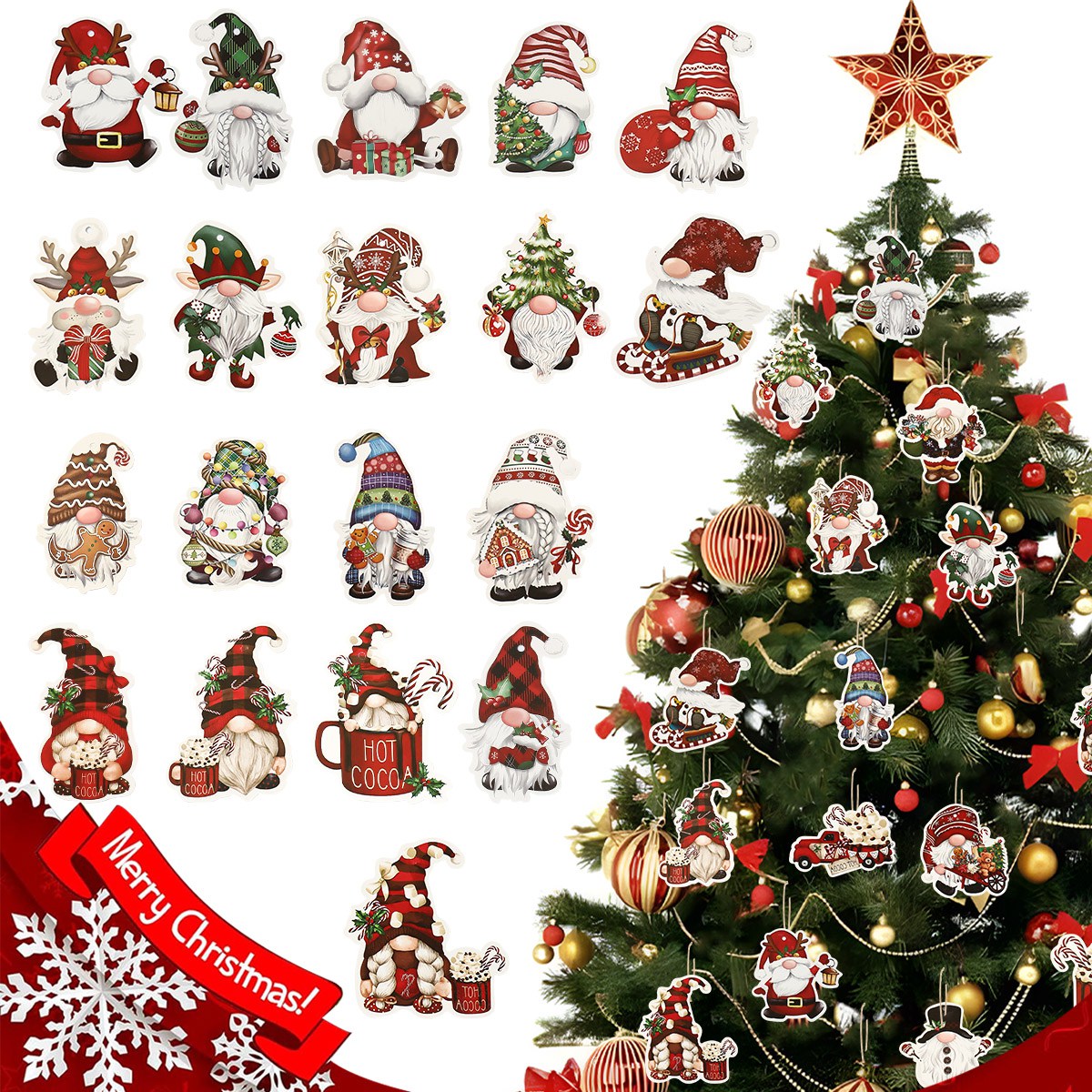 Home Decor Scrap - 12 pçs natal santa gnomos pingentes