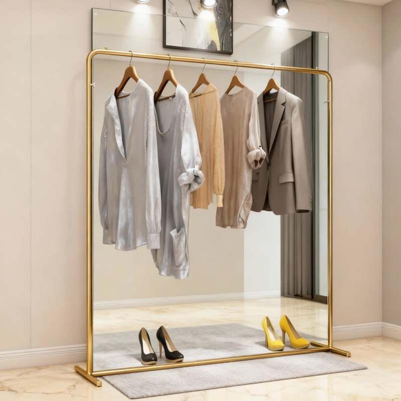 Home Decor Retail Stores - Rack de roupas dourado com design