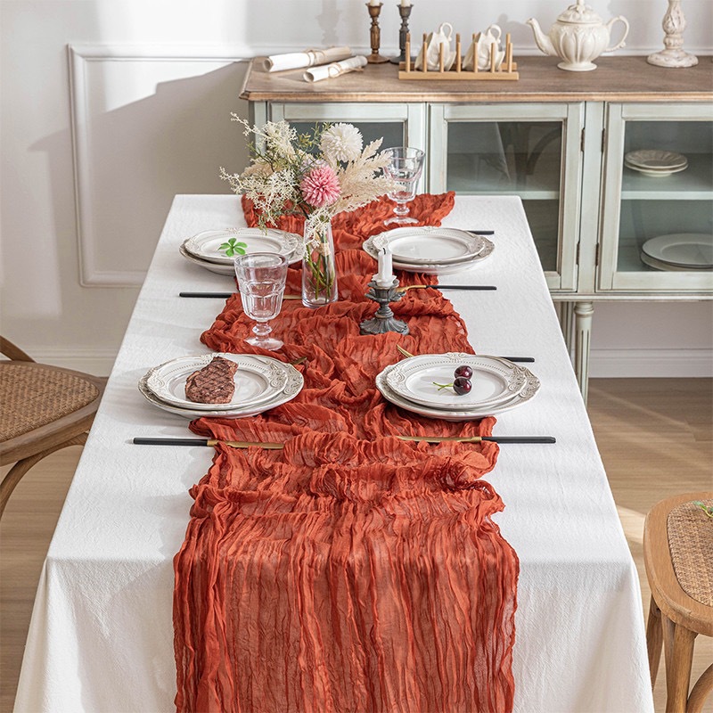 Caminho de Mesa Boho em Gaze,  - Linen Table Runner avaliação e preço